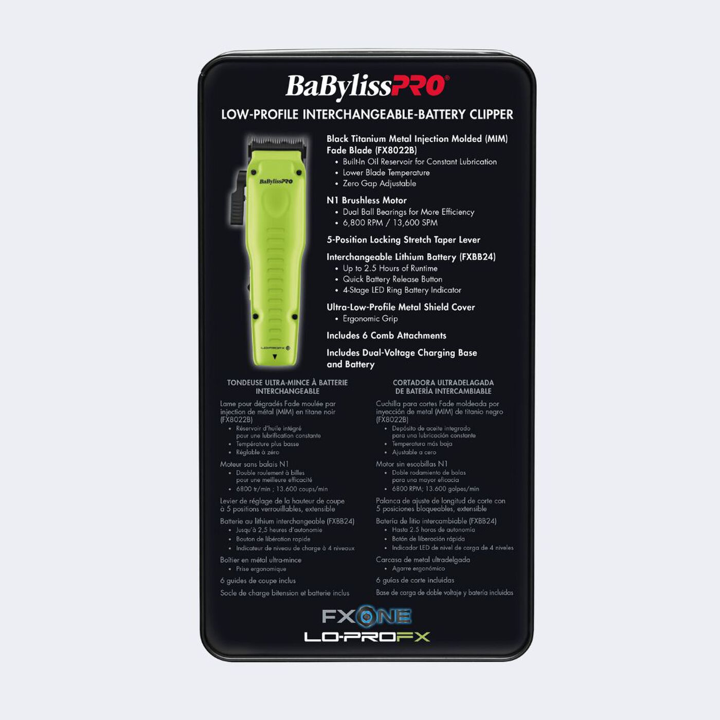 BaBylissPRO® FXONE™ Lo-ProFX Limited Edition Neon Yellow Clipper (Kit Includes Charging Base & Battery) BaBylissPRO® FXONE™ Lo-ProFX Limited Edition Neon Yellow Clipper (Kit Includes Charging Base & Battery)